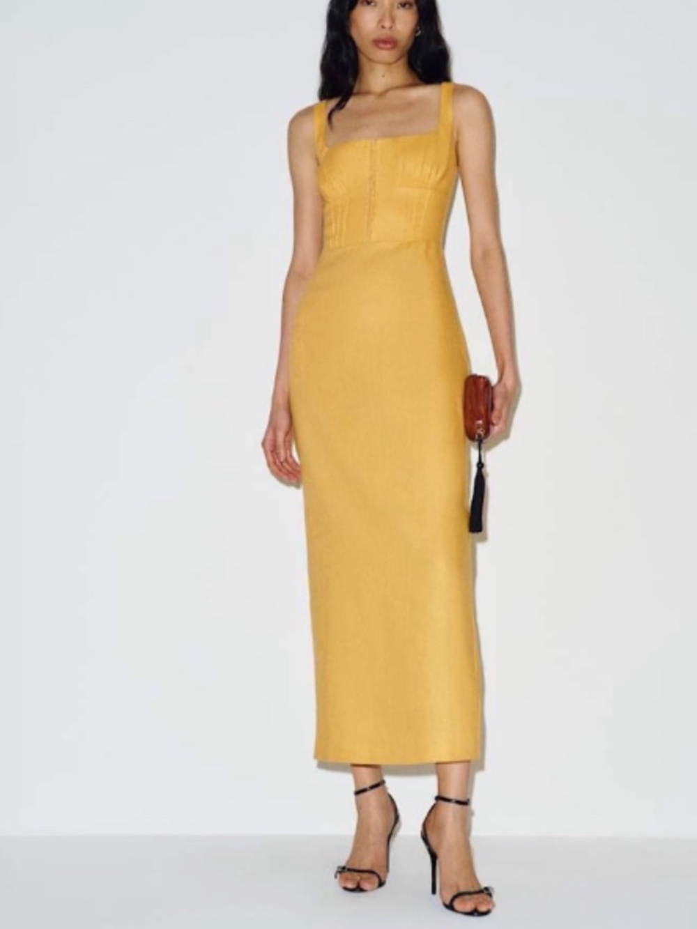 Reformation Lisa Linen Mustard Yellow Maxi Dress